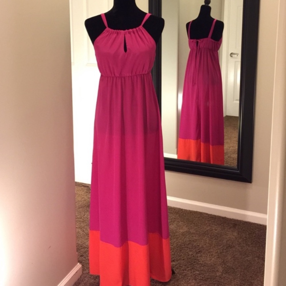 Fuchsia & Orange Floor Length Sun Dress